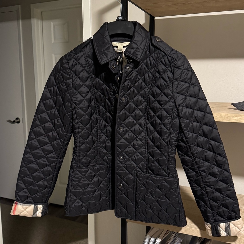 Burberry Black Quilted Jacket with Signature Check Trim